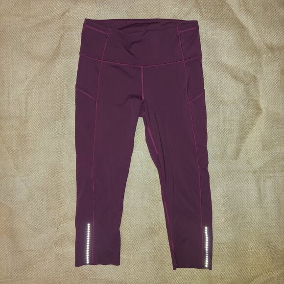 Lululemon Athletica Fast And Free Cropped Leggings Purple/Maroon Size 8 - Picture 1 of 9
